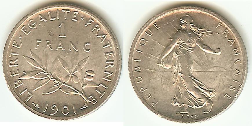 1 franc Semeuse 1901 Paris SPL-